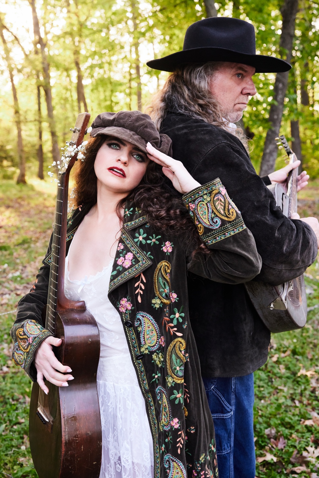 Nettie and the Delta Boy in the Tennessee woods with guitars